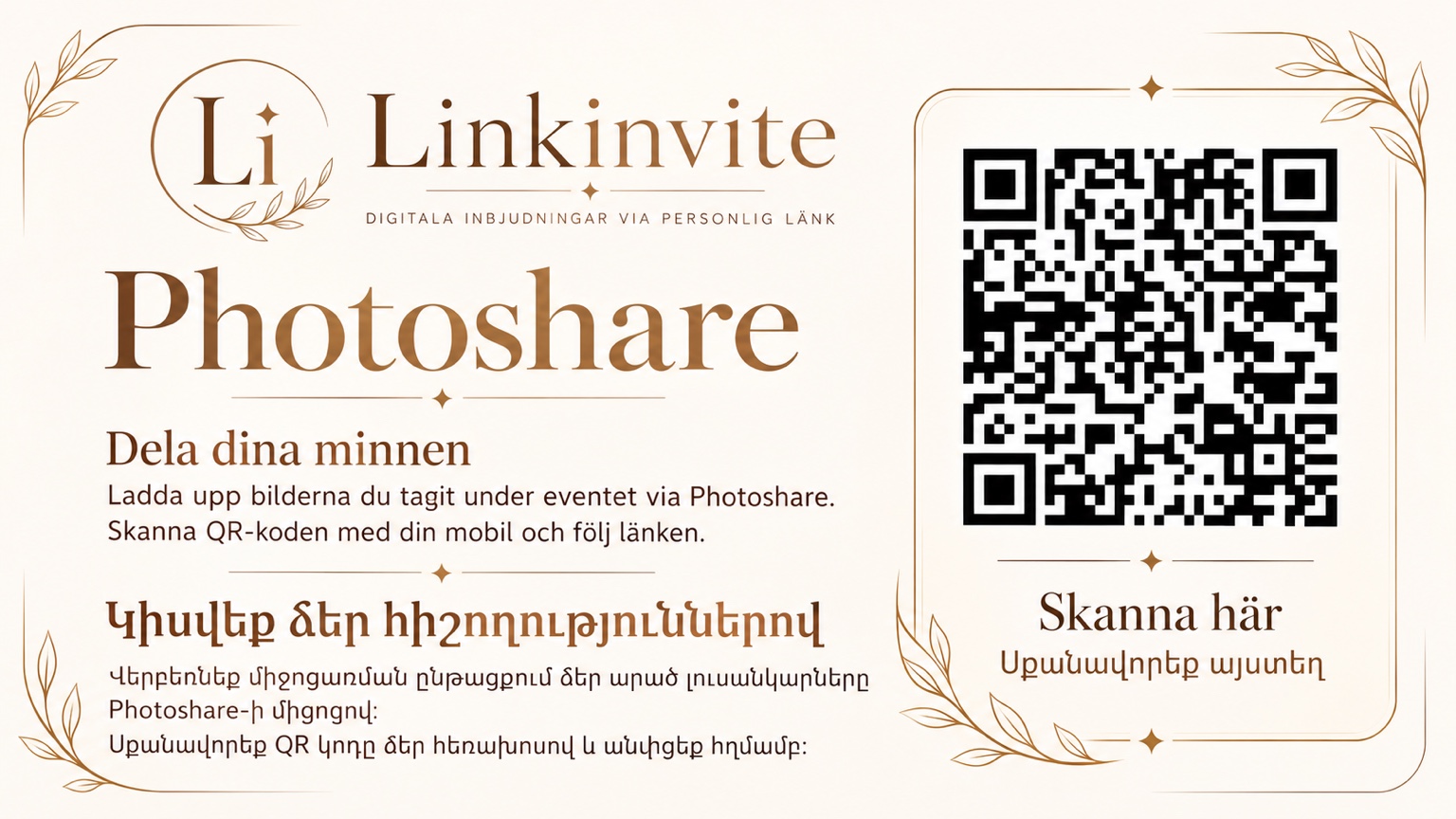 LinkInvite Photoshare – skanna QR-koden och dela dina bilder